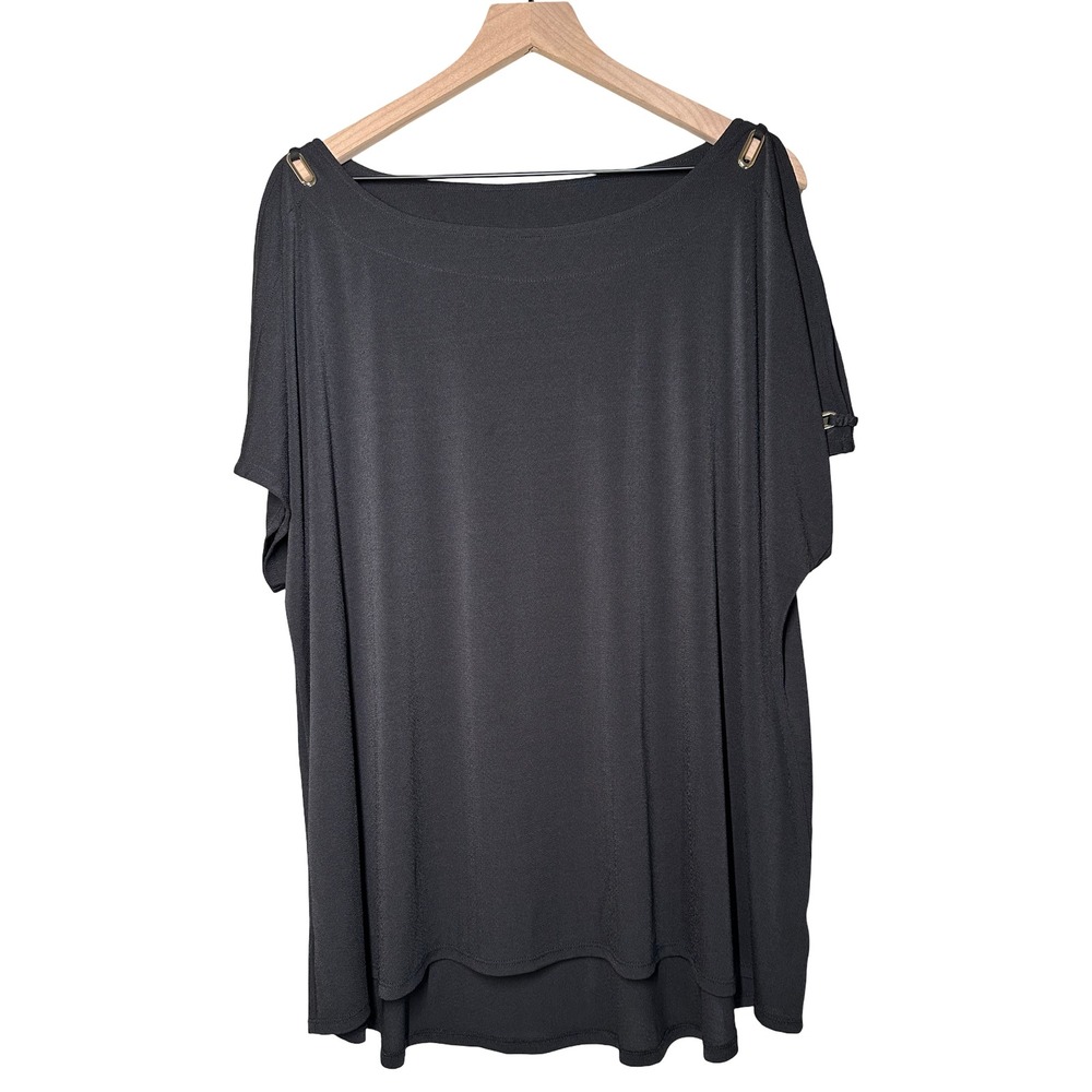 Cato Woman Black Gold Keyhole Short Sleeve Blouse Plus Size 22/24W